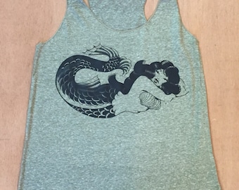 Retro Mermaid Racerback Tri Blend Tank Top