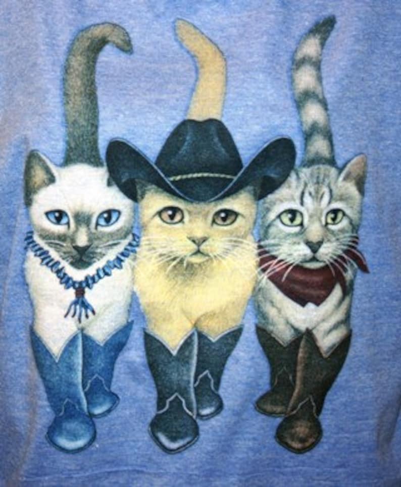 Cats in Cowboy Boots Pullover Blue Slouchy sweatshirt Tshirt Top Made
