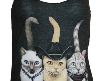 Hipster Cats in Boots Tank Top Made in USA  Black