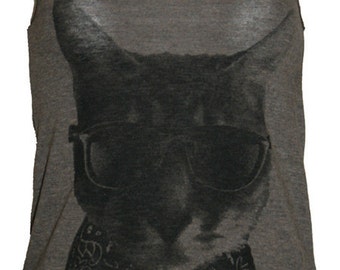 Kitty Cat in Sunglasses Tri-Blend Tank Top T-shirt Ladies American Made