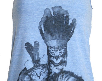 Native Kitty Cats Tank Top American Made Athletic Blue   XS S M  L or XL