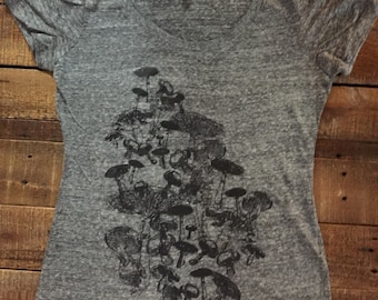 Mushroom Ladies T-shirt Tri-Blend Gray