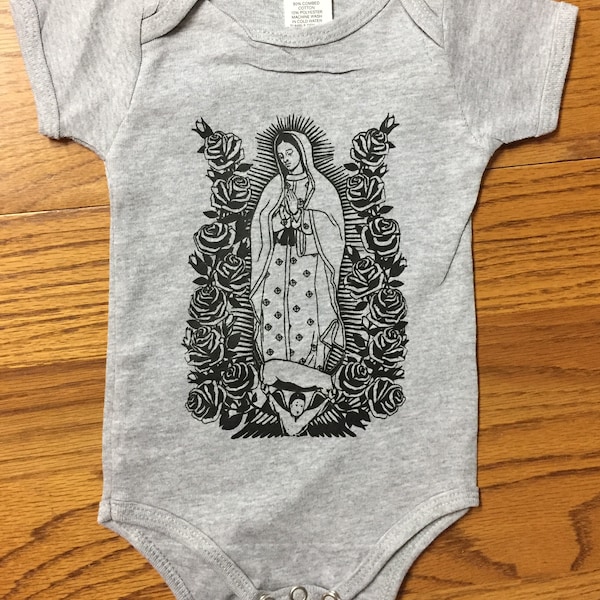 Lady of Guadalupe Virgin Mary  Baby Onesie Bodysuit T-shirt Original Art Screenprint  Great Gift!