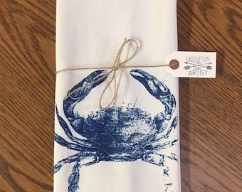 CRAB Original Screenprint Tea Towel Organic Cotton Flour Sack Dish Kitchen FREE SHIPPING!