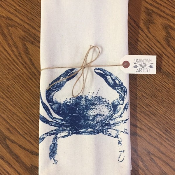 CRAB Original Screenprint Tea Towel Organic Cotton Flour Sack Dish Kitchen FREE SHIPPING!