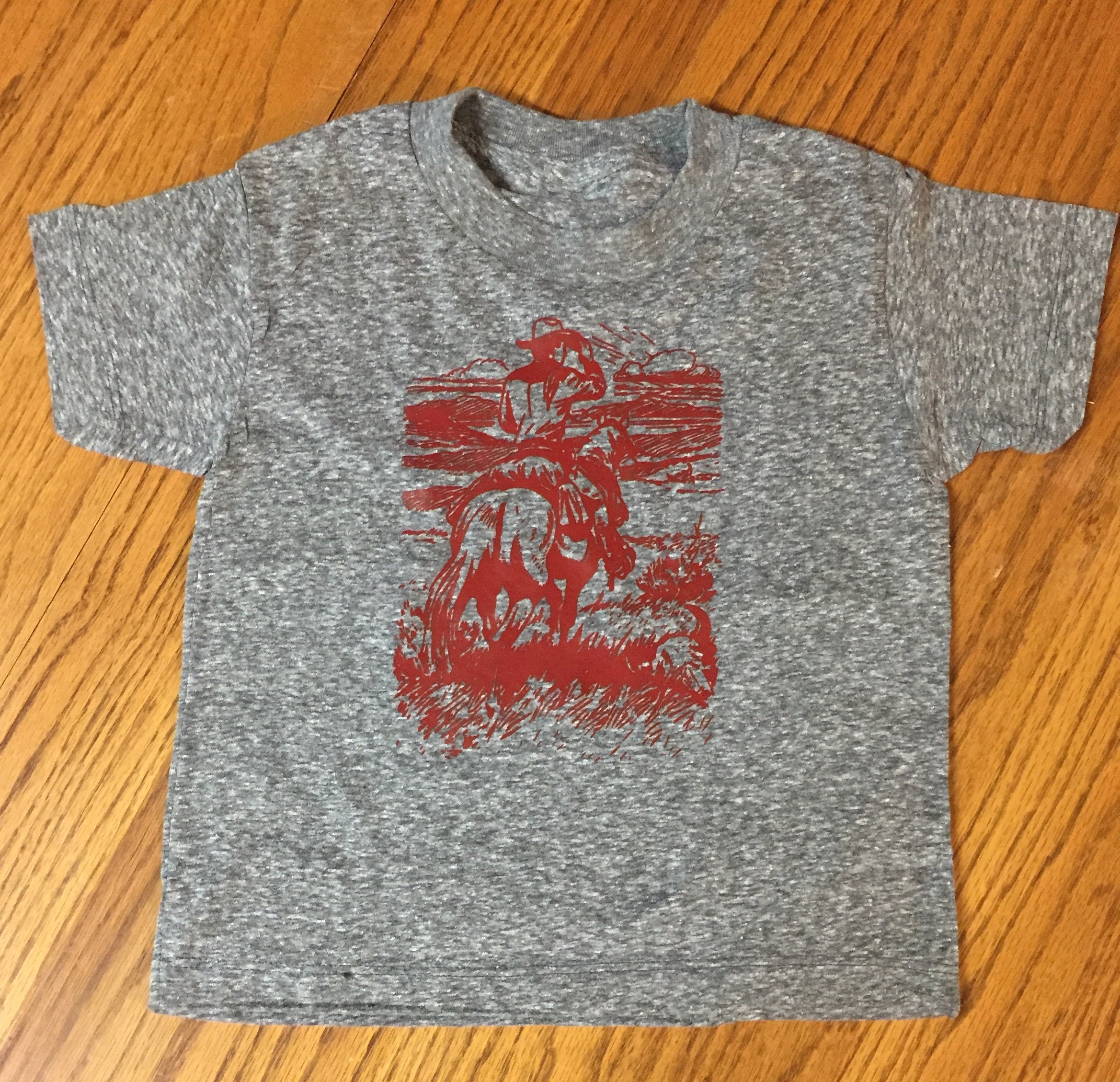 Western Cowboy on Horse Baby Toddler T-shirt Original Art Screenprint  Great Gift!