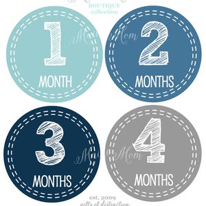 Set of 16  Baby Boy Month Stickers, Baby Monthly Stickers, Milestone Stickers, Baby Boy Nursery , Navy, Blue, Gray Woodland