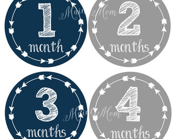 FREE GIFTS! Monthly Baby Boy Stickers, Baby Month Stickers, Milestone Stickers, Arrows, Woodland Nursery Decor, Navy, Blue, Gray Baby