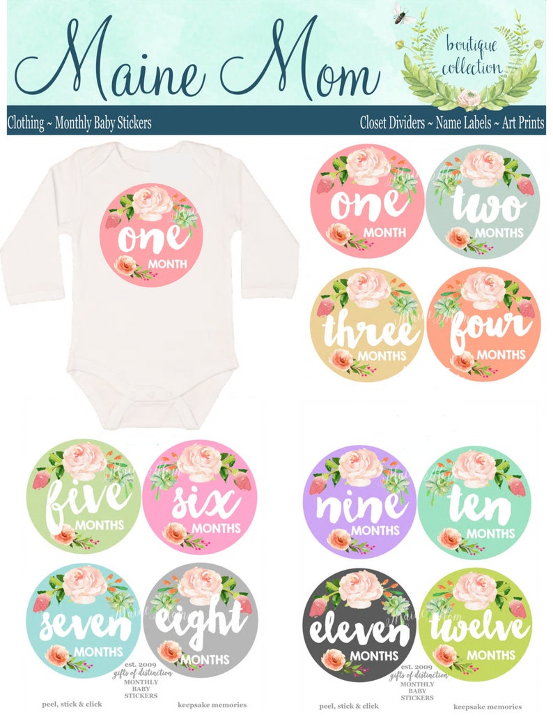 FREE GIFTS 12 colors, Baby Girl Month Stickers, Monthly Baby Stickers, Bodysuit Stickers, Floral, Flowers, Watercolor Roses Baby image 4