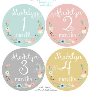 FREE GIFTS! Set of 16  Personalized Baby Girl Monthly Stickers, Baby Month Stickers, Baby  Floral Nursery , Baby Gift, Baby Photo Prop
