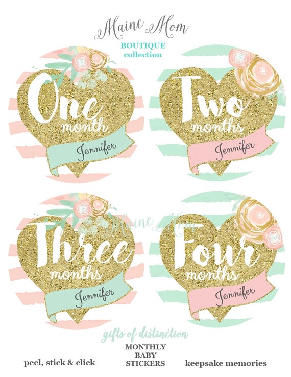 FREE GIFTS Baby Girl Month Stickers, Monthly Baby Stickers, Floral,  Flowers, Watercolor Gold Baby Newborn Photo Prop Made in USA 