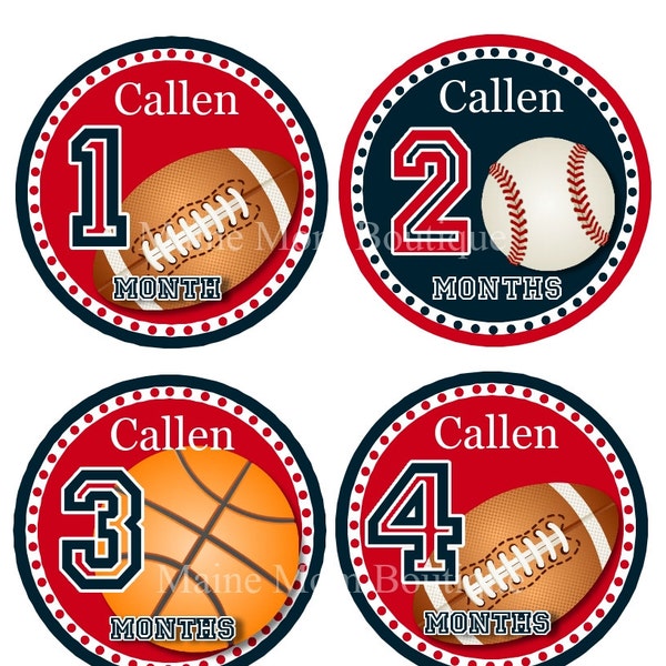 FREE GIFTS! PERSONALIZED, Baby Monthly Stickers, Month Baby Stickers, Sports Stickers, Basketball, Football, Baseball, Sports Nursery Decor