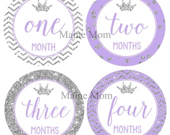 FREE GIFTS! Baby Girl Monthly Stickers, Baby Girl Month Stickers, Lavender Silver Crown  Princess Nursery   Princess Baby