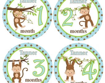 FREE GIFTS! PERSONALIZED Baby Monthly Stickers, Bodysuit Stickers, Baby Shower Gift, Month Baby Stickers,  Monkey Nursery Decor Photo Prop