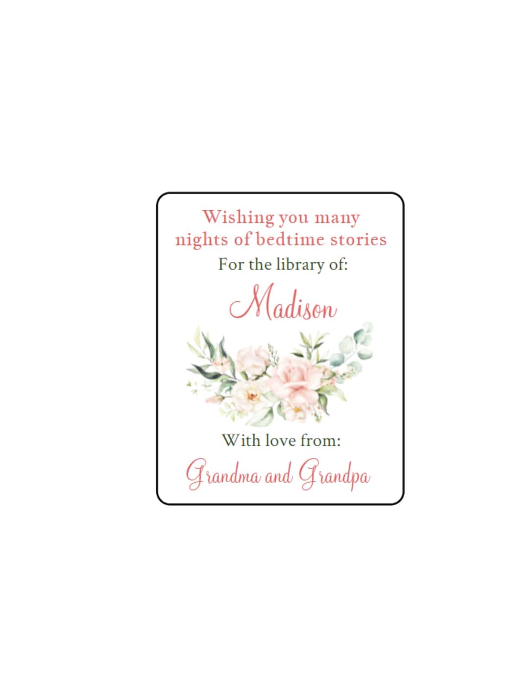 SALE Personalized Baby Shower Book Label Watercolor Floral Etsy
