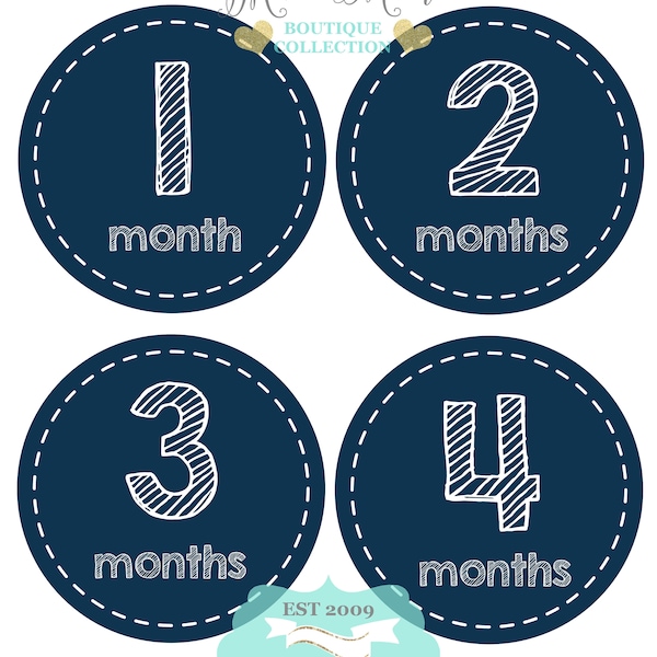 FREE GIFTS! set of 16! Baby Boy Month Stickers, Baby Monthly Stickers, Milestone Stickers,  Baby Boy Nursery Decor, Bodysuit Stickers  Navy