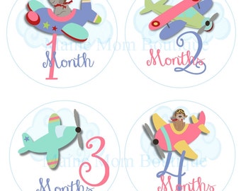 FREE GIFTS! Monthly Baby Girl Stickers, Baby Month Stickers, Milestone Stickers,   Bodysuit Stickers, Airplanes Dogs Baby