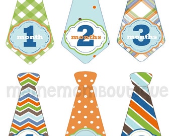 FREE GIFTS! Baby Boy Tie Monthly Stickers, Baby Boy Month Stickers, Photo , Baby  Green, Blue, Orange, Boy Nursery Decor