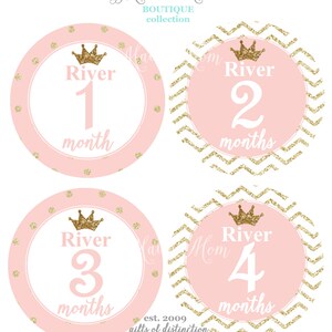 FREE GIFTS! PERSONALIZED Monthly Baby Girl Stickers, Baby Girl Month Stickers, Blush Pink, Gold Crown Nursery  Chevron Dots Princess