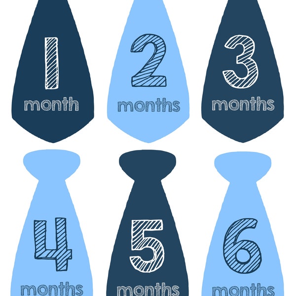 FREE GIFTS! Monthly Baby Boy Tie Stickers, Month Boy Stickers, Milestone Stickers, Month Bodysuit Sticker Navy Baby blue