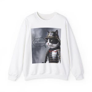 Samurai Katze Unisex Sweatshirt, Lustiges Geschenk für Japanische Katze, Katze Samurai Design, Kätzchen Grafik Pullover, Cooles Tier Rundhalsausschnitt, Einzigartige Katze