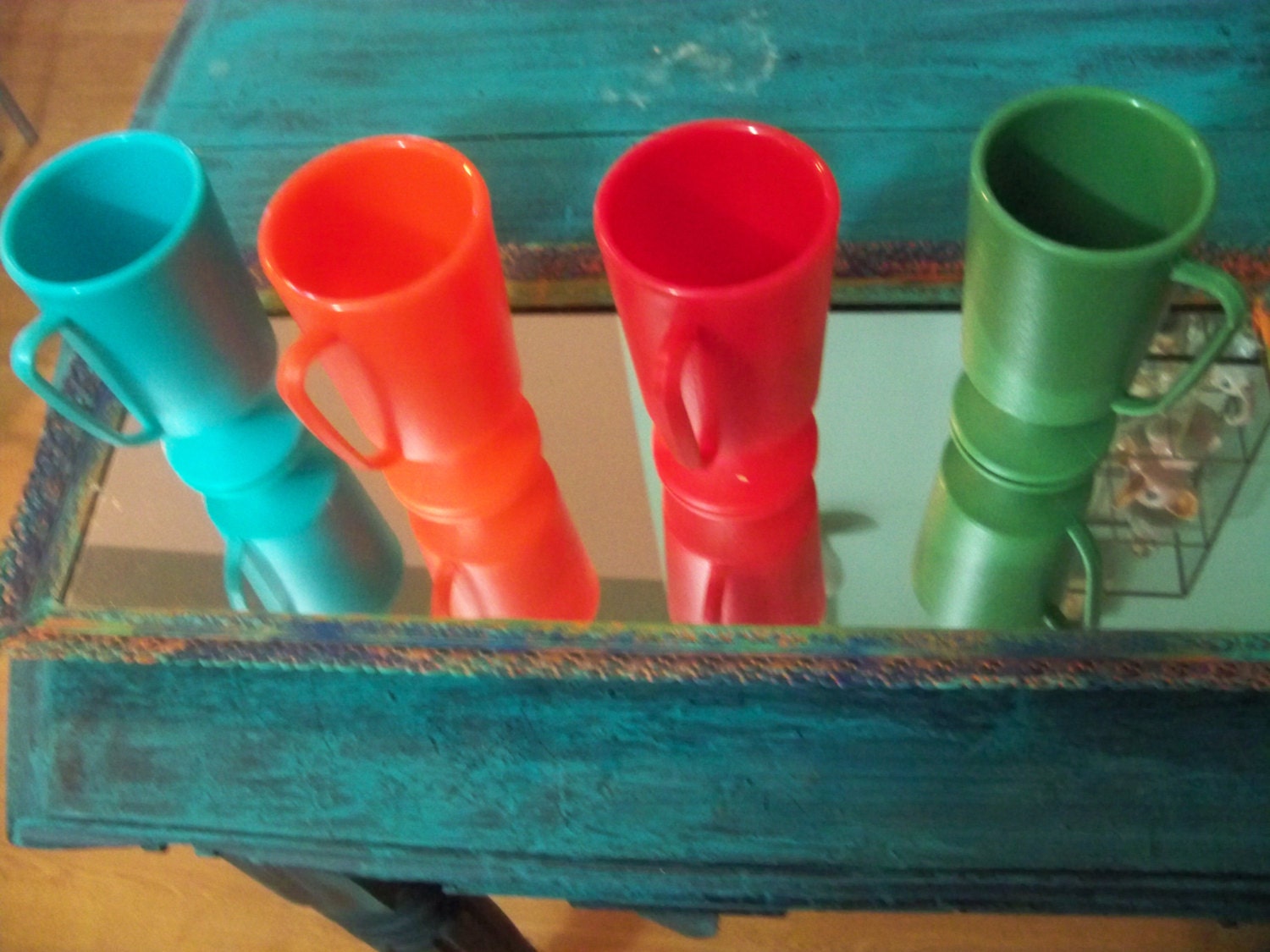 4 plastic vintage cups with handles great for little ones Etsy