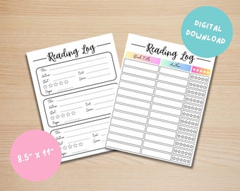 Printable Reading Logs, Reading Tracker, Book Tracker, Book Log, Digital Download, Books I've Read, Instant Download, PDF, Cute Reading Log