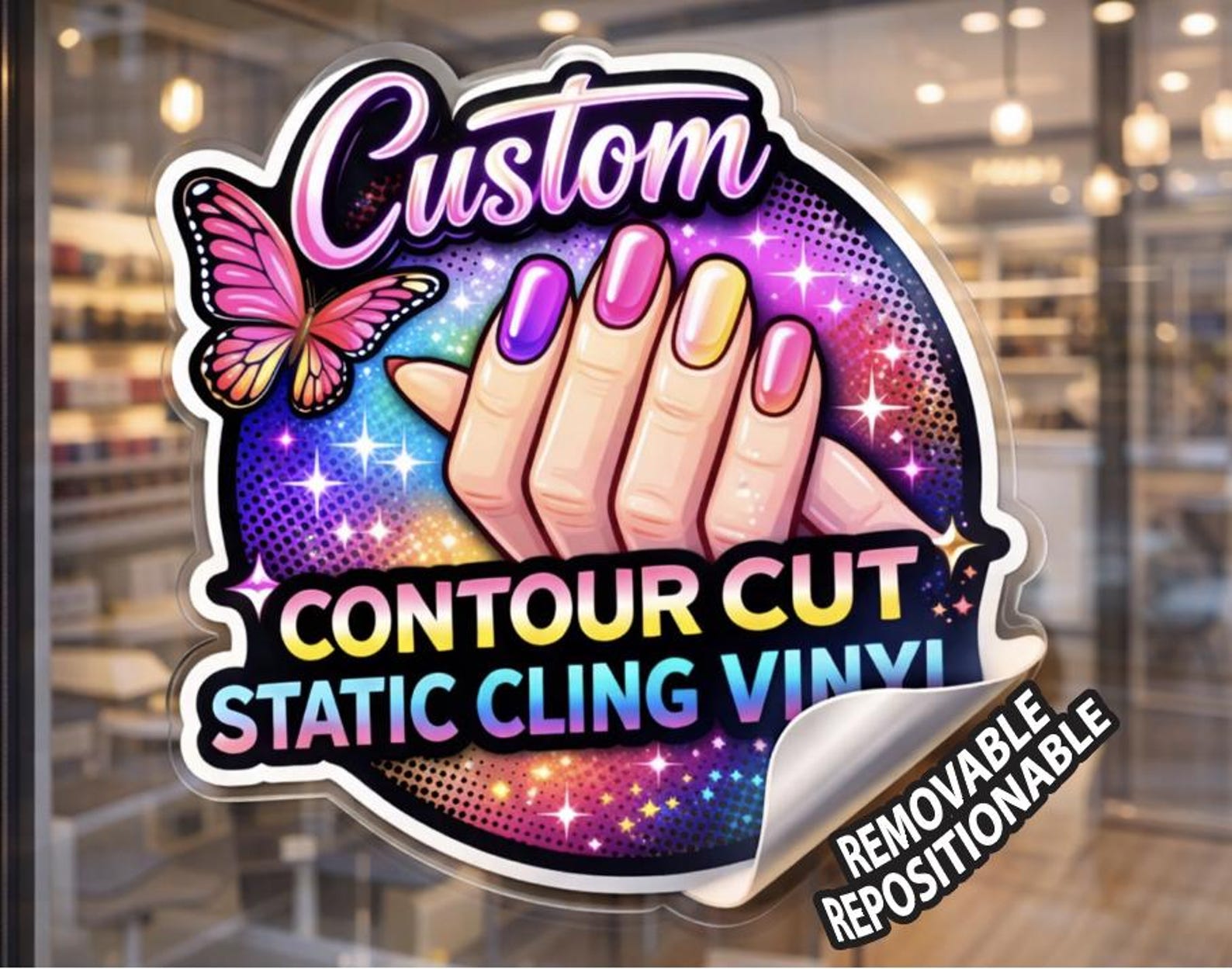 Static Cling Graphics Custom Contour Cut Static Cling Vinyl Decals | Removable Storefront ...