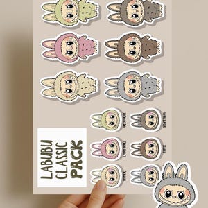 Printed Labubu Monsters Vinyl Sticker| Cute Macaron-Style Character Decal |  Monsters Stickers  Pack | Journal, Kindle Stickers |  Character
