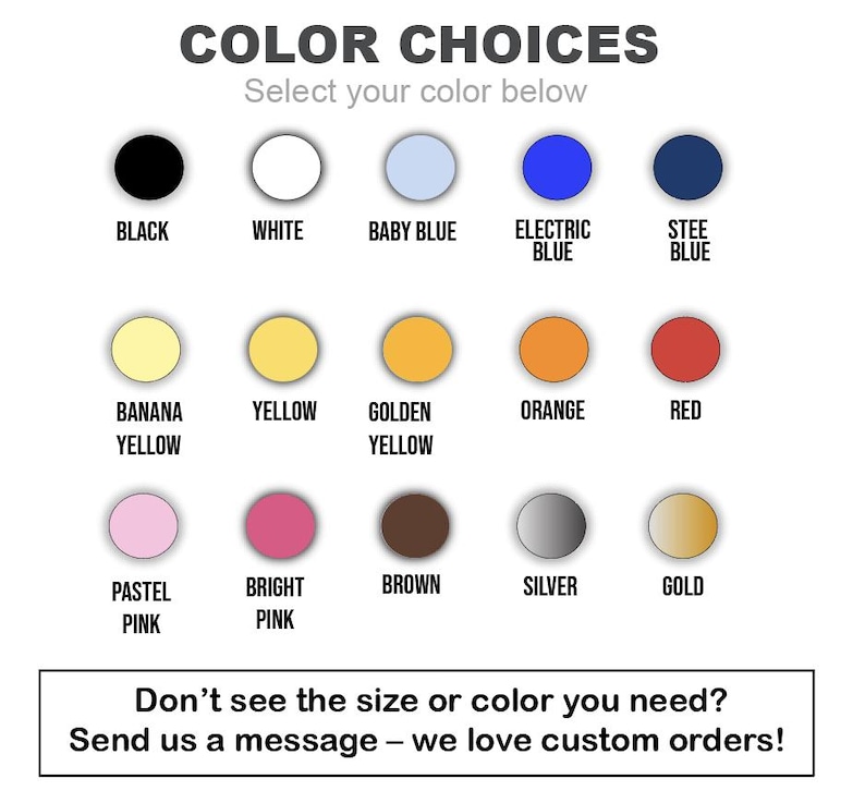 Puede incluir: Un gr&aacute;fico que muestra opciones de color, incluyendo negro, blanco, azul beb&eacute;, azul el&eacute;ctrico y azul acero. Otros colores incluyen amarillo pl&aacute;tano, amarillo, amarillo dorado, naranja y rojo. Rosa pastel, rosa brillante, marr&oacute;n, plata y oro tambi&eacute;n se muestran.