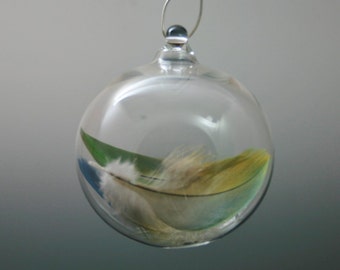 Glass Christmas Ornament - Handblown Glass Feather Ornament - Lampwork Blown Glass Ball