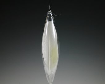 Hand Blown Glass Christmas Ball - Feather Ornament- Meaningful Gift