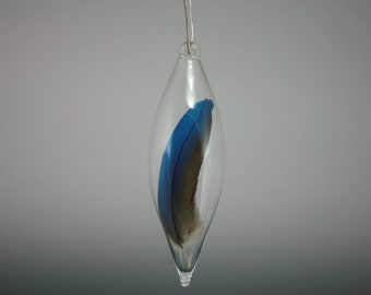 Unique Mother's Gift - Hand Blown Glass Ornament -  Feather Ball - Gift for Mom