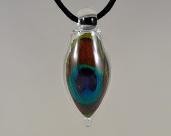 Glass Pendant - Glass Jewelry- Peacock Feather Pendant - Handblown Glass Focal Bead
