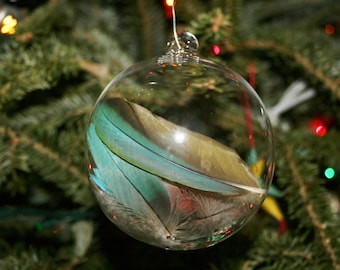 Hand Blown Christmas Ball - Glass Christmas Ornament - Holiday Gift - Bird Gift
