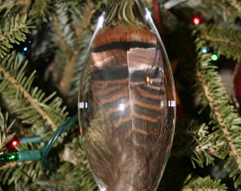 Christmas Ornament -Feather Ornament- Tree Ornament - Hand Blown Lampwork Glass Feather Ball