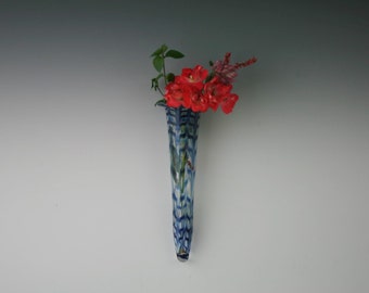 Blown Glass Wall Vase - Hand Blown Wall Pocket - Lampwork Glass Bud Vase - Boro Glass Art