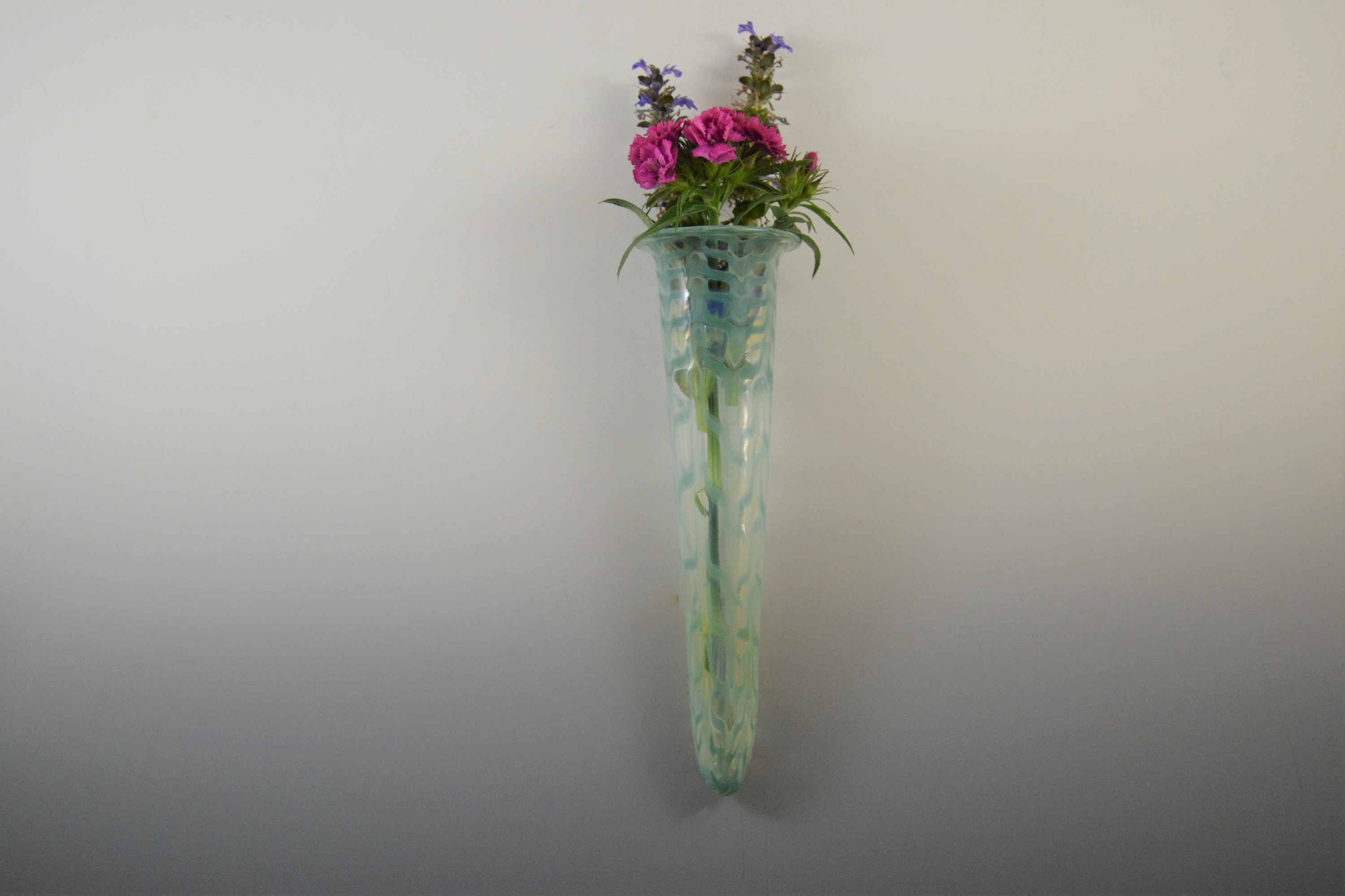 Hand Blown Glass Wall Vase Wall Pocket Glass Wall Art Etsy
