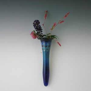 Wall Hung Vase - Glass Wall Planter - Hand Blown Wall Pocket - Boro Hanging Vase - Lampwork Glass Wall Vase