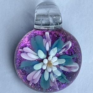 Hand Blown Dichroic Glass Flower Pendant