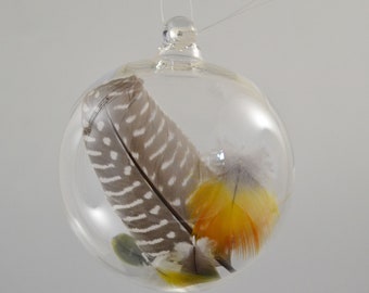 Blown Glass Christmas Ornament - Meaningful Gift - Inspirational Gift - Feather Ornament - Handblown Christmas Ball - Bird Gift