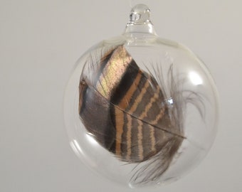 Hand Blown Glass Christmas Ornament - Meaningful Gift - Inspirational Gift - Feather Ornament - Handblown Christmas Ball - Bird Gift