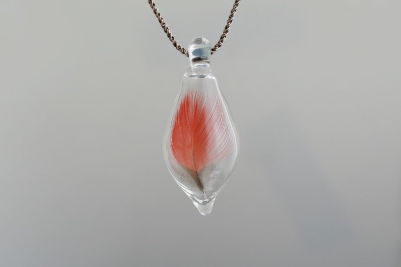 Boro Pendant Blown Glass Feather Pendant Handmade Glass Bird Jewelry image 2