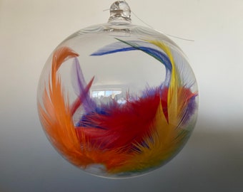 Gay Pride Ornament Hand Blown Glass Ornament- LGBTQ Ornament- Rainbow Feather Ornament