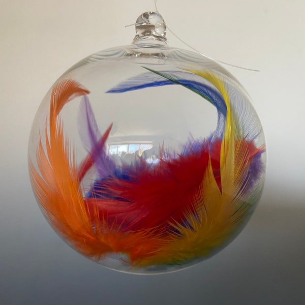 Gay Pride Ornament Hand Blown Glass Ornament- LGBTQ Ornament- Rainbow Feather Ornament