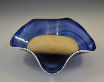 Hand Blown Glass Soap Dish- Trinket Dish- Blown Glass Bowl- Housewarming Gift- Bathroom Decor- Bathroom Vanity