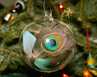 Christmas Ornament Handblown Glass Feather Ornament