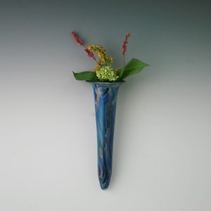 Wall Vase - Hand Blown Glass Wall Pocket- Lampwork Bud Vase- Boro Wall Planter- Hanging Vase - Wall Sconce