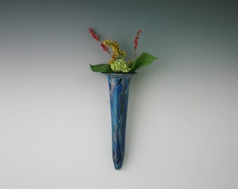 Wall Vase - Hand Blown Glass Wall Pocket- Lampwork Bud Vase- Boro Wall Planter- Hanging Vase - Wall Sconce