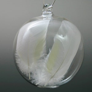 Hand Blown Glass Christmas Ornament- Angel Wing Feather Ball- Handblown Glass Ornament